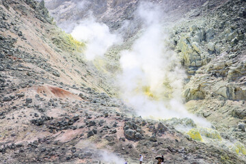 Volcanic Steam Vents and Rugged Terrain at Mount Lo in Hokkaido, Japan