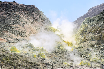 Volcanic Steam Vents and Rugged Terrain at Mount Lo in Hokkaido, Japan