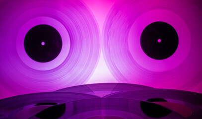 Musical color background with vinyl records. close-up of vinyl discs with texture for music banner poster flyer announcement ticket card