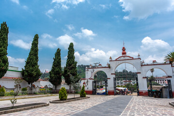 View of atrium of Parish of Our Lady of the Assumption, Amecameca de Juárez, State of Mexico,...