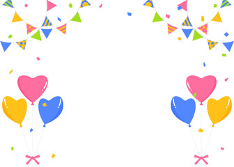 ハートの風船、ガーランド、紙吹雪のデコレーションフレーム