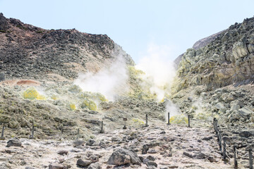 Volcanic Steam Vents and Rugged Terrain at Mount Lo in Hokkaido, Japan