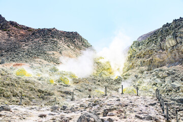 Volcanic Steam Vents and Rugged Terrain at Mount Lo in Hokkaido, Japan