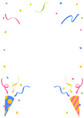 紙吹雪、テープ、パーティークラッカーのデコレーションフレーム、縦向き