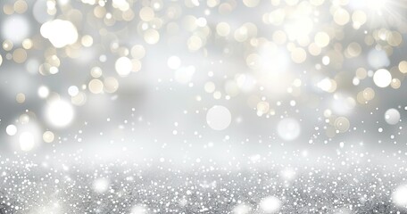 Silver glitter sparkles, bokeh lights, festive background, holiday card
