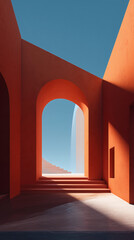 A simple, solid-colored arch shape is shown 'floating' in the center of a contrasting solid-colored background, for example, a warm terracotta arch on a pale blue background.