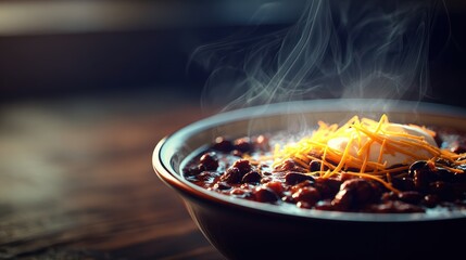 Close-up of steaming chili in a bowl