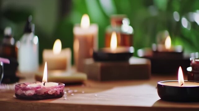 Relaxing candles in spa setting