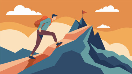 A person hiking up a mountain physically challenging themselves as they also push through emotional barriers on their journey of selfhealing..