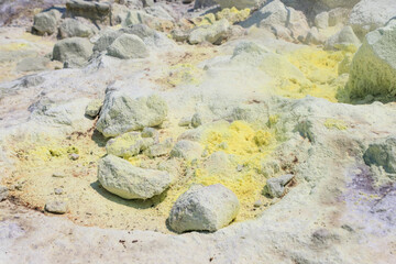 Vibrant Sulfur Crystals Formed by Volcanic Gas Emissions, Mount Lo, Hokkaido, Japan