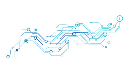 Abstract circuit board illustration featuring interconnected lines and nodes on a white background design