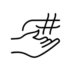 Obraz premium A graphic representation of two hands, one cradling the other while a hash symbol floats above, evoking concepts of support and hashtags.