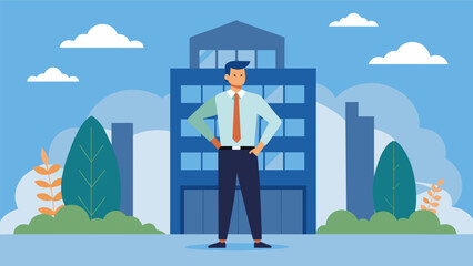 A man stands tall and proud outside of his office building grateful for ketamine therapy as it helped him overcome his crippling fear of failure and.