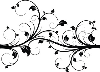 Cutout Vine Pattern in Black on White Background, Decorative Vector Design