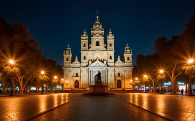 Fototapeta premium Mexico City, Mexico - September 6, 2023: Illuminated by the Cry of Independence in the Plaza de la Constitucion Zocalo of the Historic Center. High quality