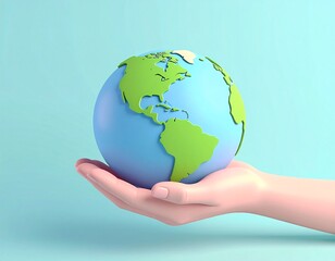 3D Cartoon Hand Holding Earth – Save the Planet Concept
