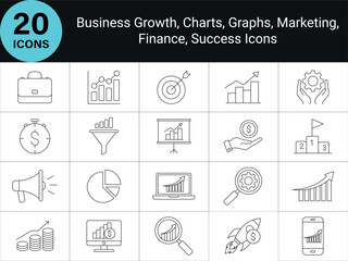 Business Growth Icons. Business Strategy Icons. Including business growth, marketing, finance, success.
business growth concept icon. Line Style, Editable Stroke