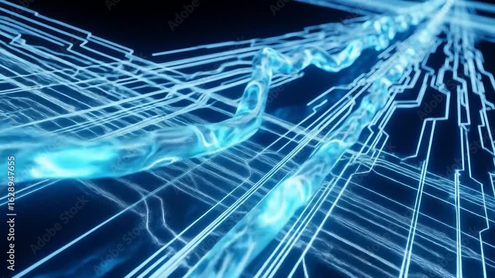 Poster abstract digital flow of energy through futuristic circuitry network