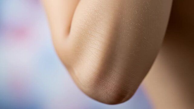 Closeup shot of an elbow, showcasing the skins texture and tone, ideal for health, beauty, and wellness related content, with a blurred background around 190 characters