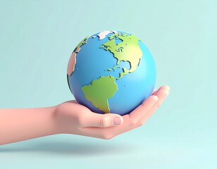 3D Cartoon Hand Holding Earth – Save the Planet Concept