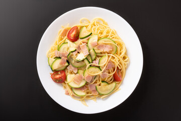 ズッキーニとベーコンの和風パスタ