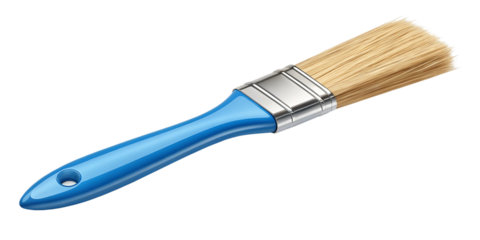 Realistic Paintbrush with Natural Bristles and Blue Plastic Handle on Transparent Background
Isolated Paintbrush with Blue Handle and Natural Bristles on Clear Background