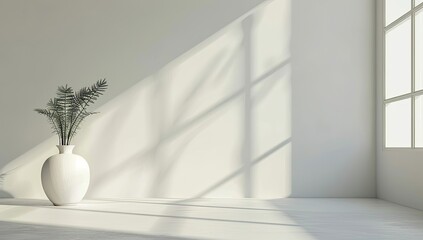 Minimalist room, sunlight, vase, plants, interior design, window, shadow, peaceful, home decor, website
