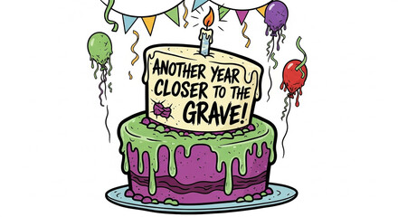 Dark Humorous Cartoon Birthday Cake 