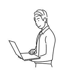 線画スタイルのビジネスマンとノートパソコンのベクターイラスト｜テレワーク・リモート作業に最適
