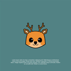 Whimsical Reindeer Character Illustration: Cheerful and Playful Design with Teal Backdrop for Seasonal Greetings and Holiday-themed Projects, Cartoon-Style Adorable Icon