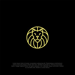 Striking emblem presenting a golden lion with a minimalist linear design, ideal for diverse applications from branding to decorative embellishment in a contemporary style