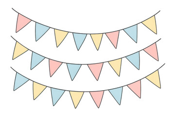 Fototapeta premium Pastel bunting flags draping softly, generating cheerful mood for party decor against transparent background