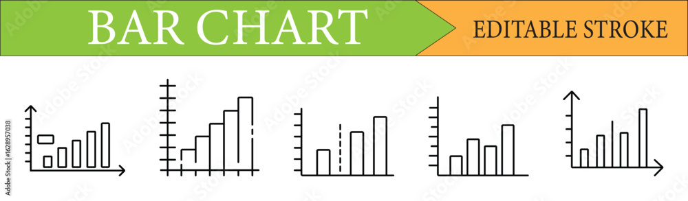 Poster bar chart line icons set with editable stroke