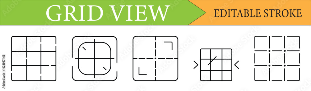 Poster grid view layout line icons set with editable stroke