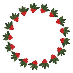 Christmas Wreath with Holly Berries. Circular Frame Vector Illustration

