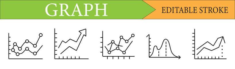 Line Graph Data Chart Icon Set with Editable Stroke