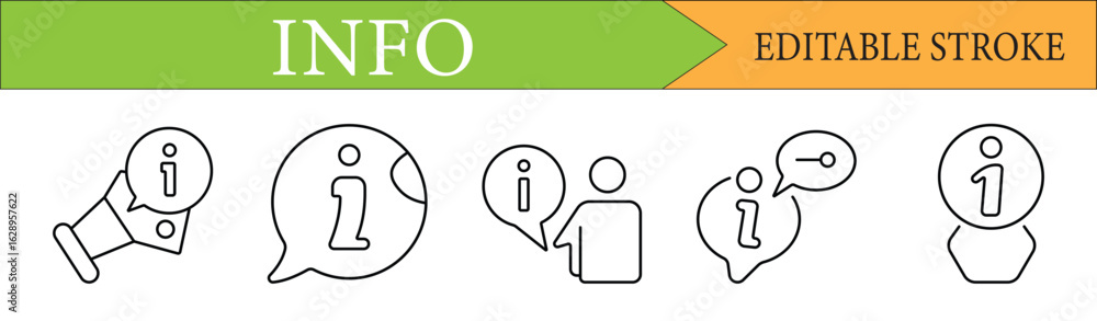 Poster info and help line icons set with editable stroke