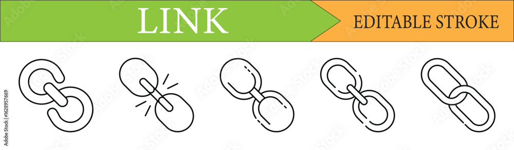 Poster link and chain connection line icon set with editable stroke