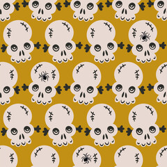 Seamless Halloween skull pattern with spiders
