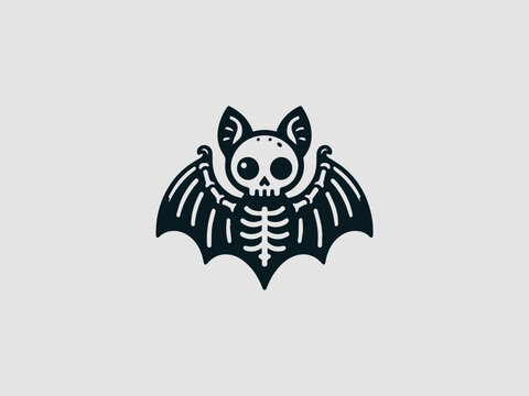 Cute skeleton bat cartoon character vector illustration with a spooky Halloween design for various projects