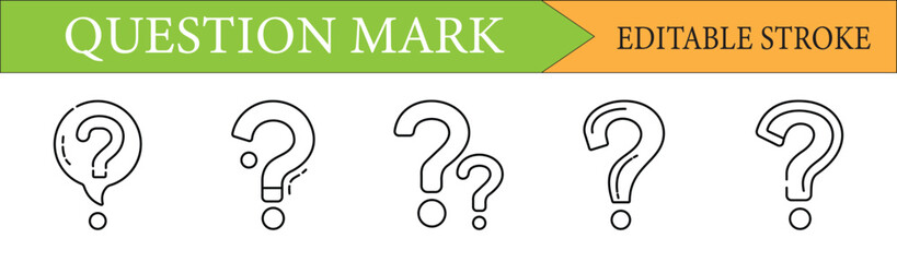 Question Mark Line Icon Set with Editable Stroke
