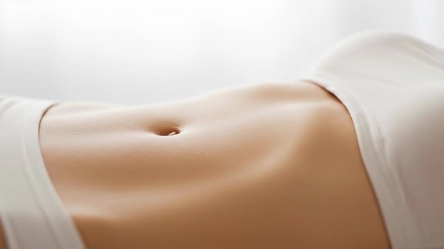 Closeup of a womans abdomen, showcasing fitness and health, with focus on diet and exercise, highlighting the allure of a young, sporty female body