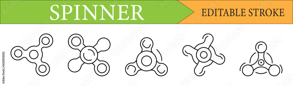 Aufkleber fidget spinner line icon set with editable stroke