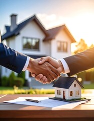 Business handshake in front of a house