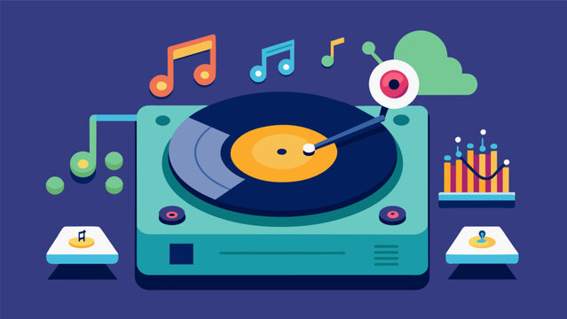A record player that uses artificial intelligence to suggest and play songs based on the listeners mood and preferences. Vector illustration