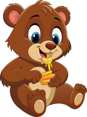 Fototapeta premium baby bear eating honey clipart, baby bear illustration, illustration design