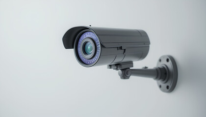 High-resolution surveillance camera mounted on a white wall, ideal for security systems in residential, commercial, or industrial applications, emphasizing modern technology and reliability in safety 