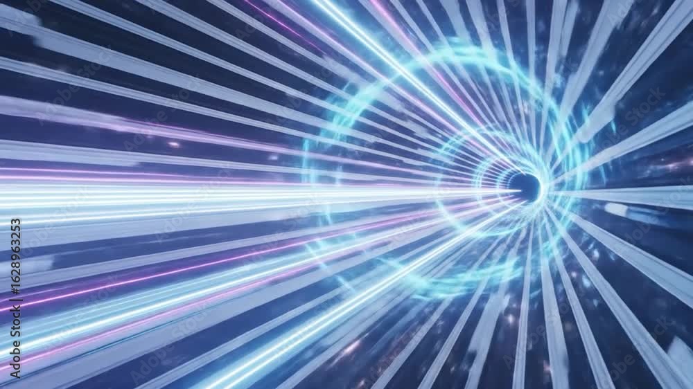 Poster dynamic light tunnel: abstract motion through hyperspace, futuristic journey