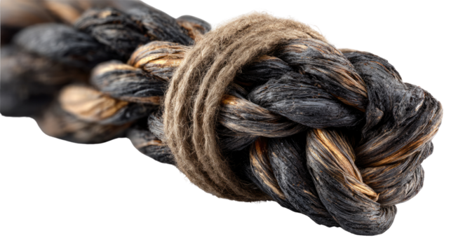 Intertwined Rope: Detailed macro photograph reveals the intricate textures and patterns of a tightly woven rope, highlighting the strength, durability, and complex artistry of the craft.