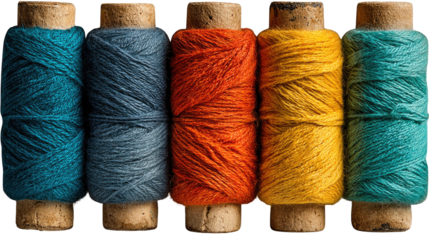 Vibrant Yarn Reels: A close-up shot showcases a collection of colorful yarn reels, each coil meticulously wound and bursting with rich hues and texture.